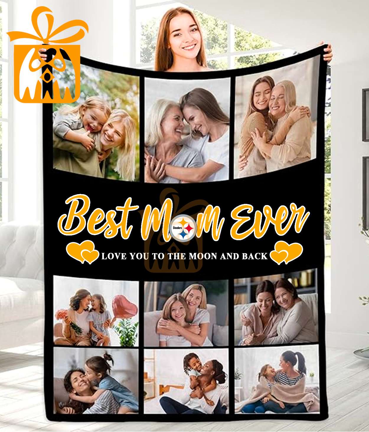 Best Mom Ever Custom NFL Pittsburgh Steelers Blankets with Pictures - Perfect Mother’s Day Gift