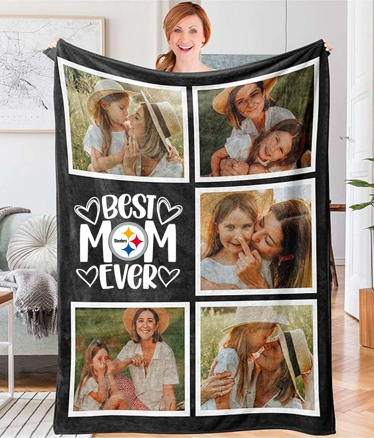 Best Mom Ever - Custom NFL Pittsburgh Steelers Blankets with Pictures for Mother's Day Gift