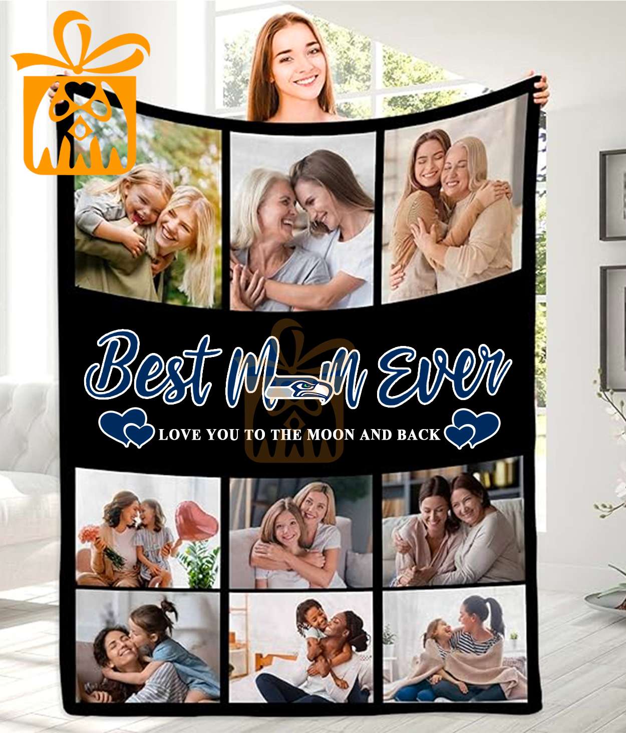 Best Mom Ever Custom NFL Seattle Seahawks Blankets with Pictures - Perfect Mother’s Day Gift